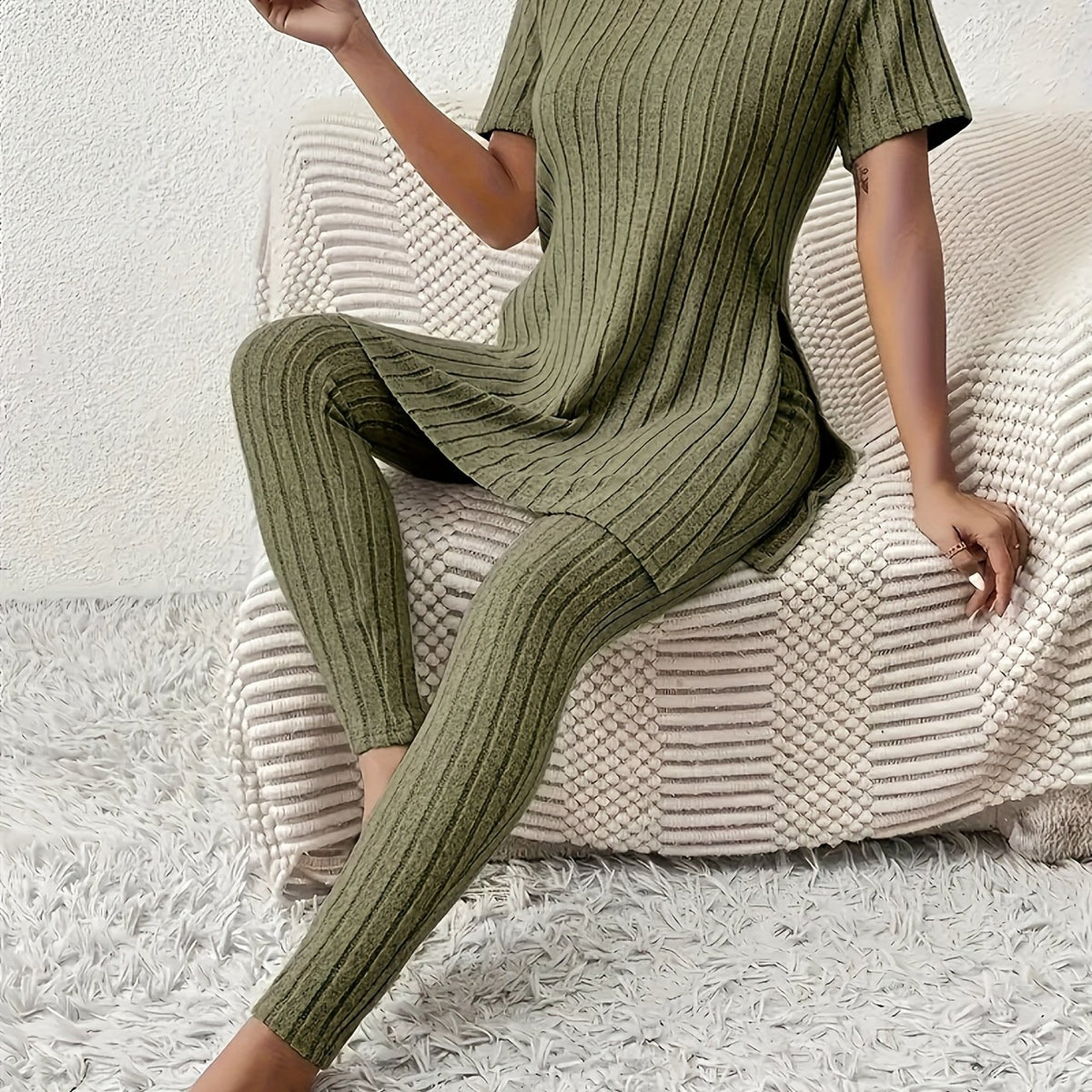 Noor | Striped Short Sleeve Lounge Set - view 15