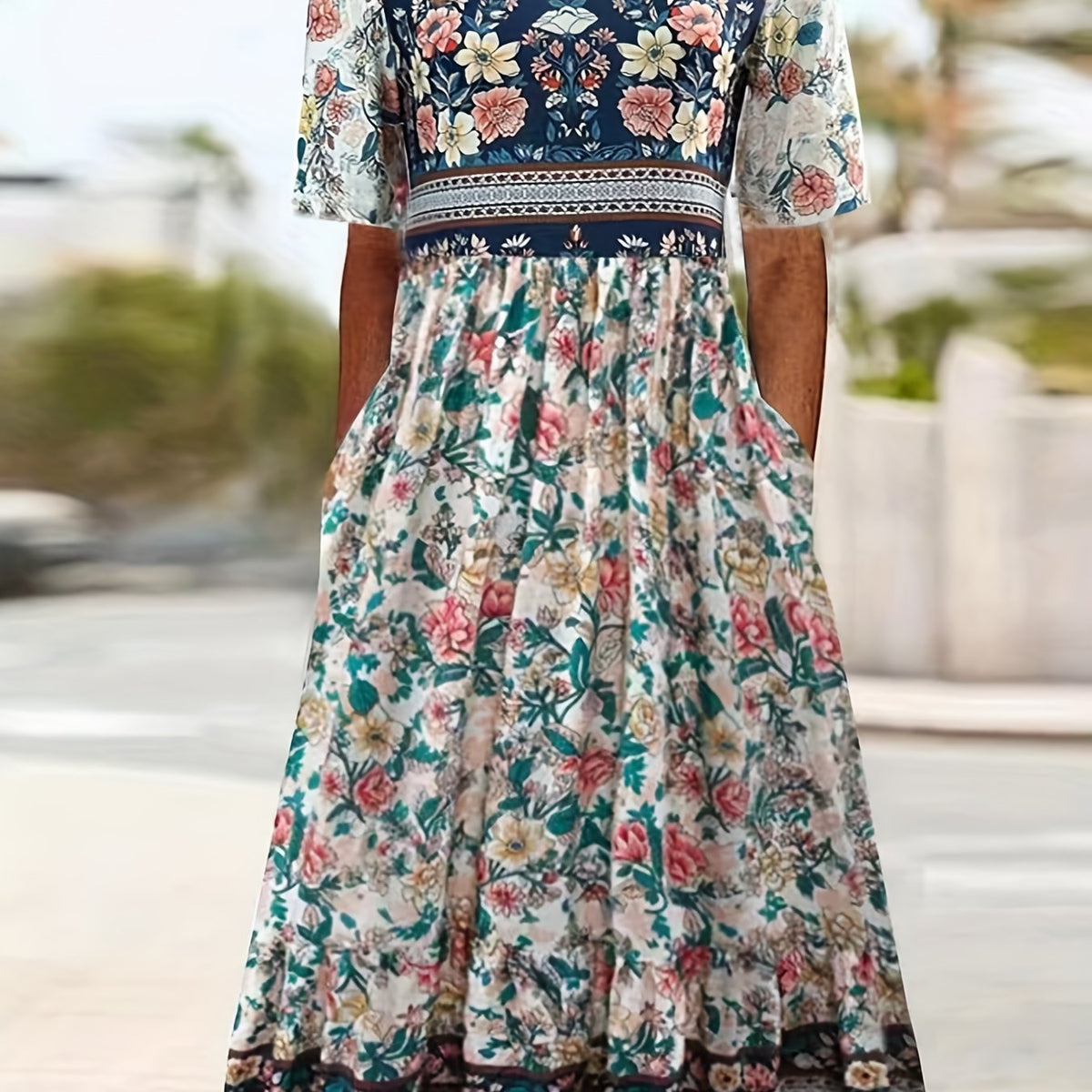 Monroe | Colour-Block Floral Midi Dress (Plus)