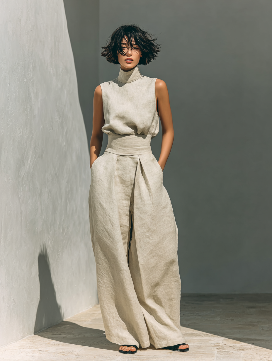 Ramona Women's Linen-Blend Wide-Leg Pants Set
