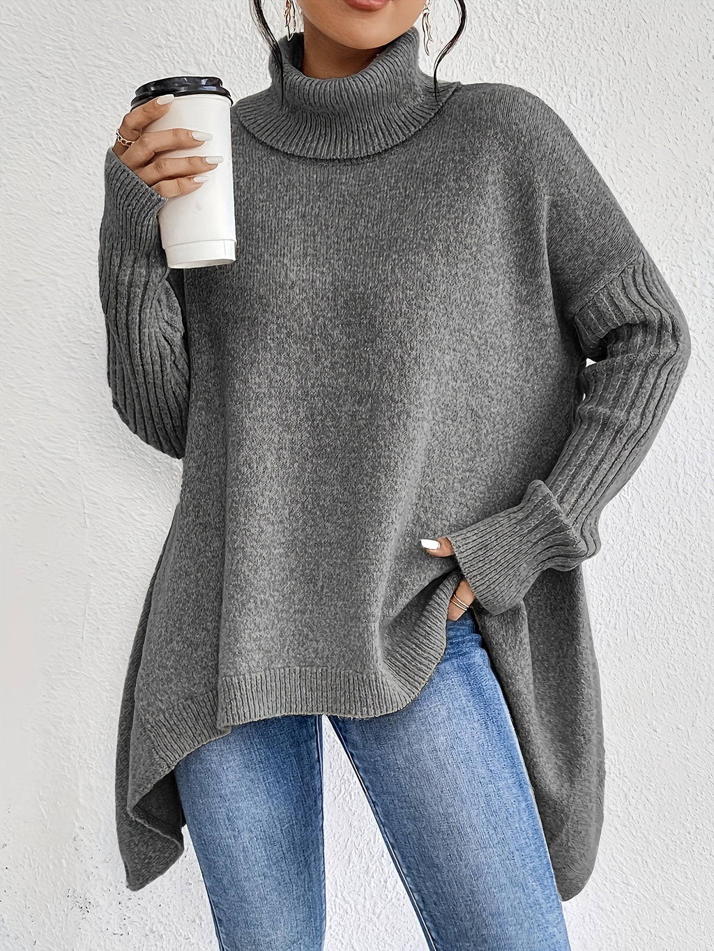 Elise | High Neck Long Sleeve Knit Pullover - view 2