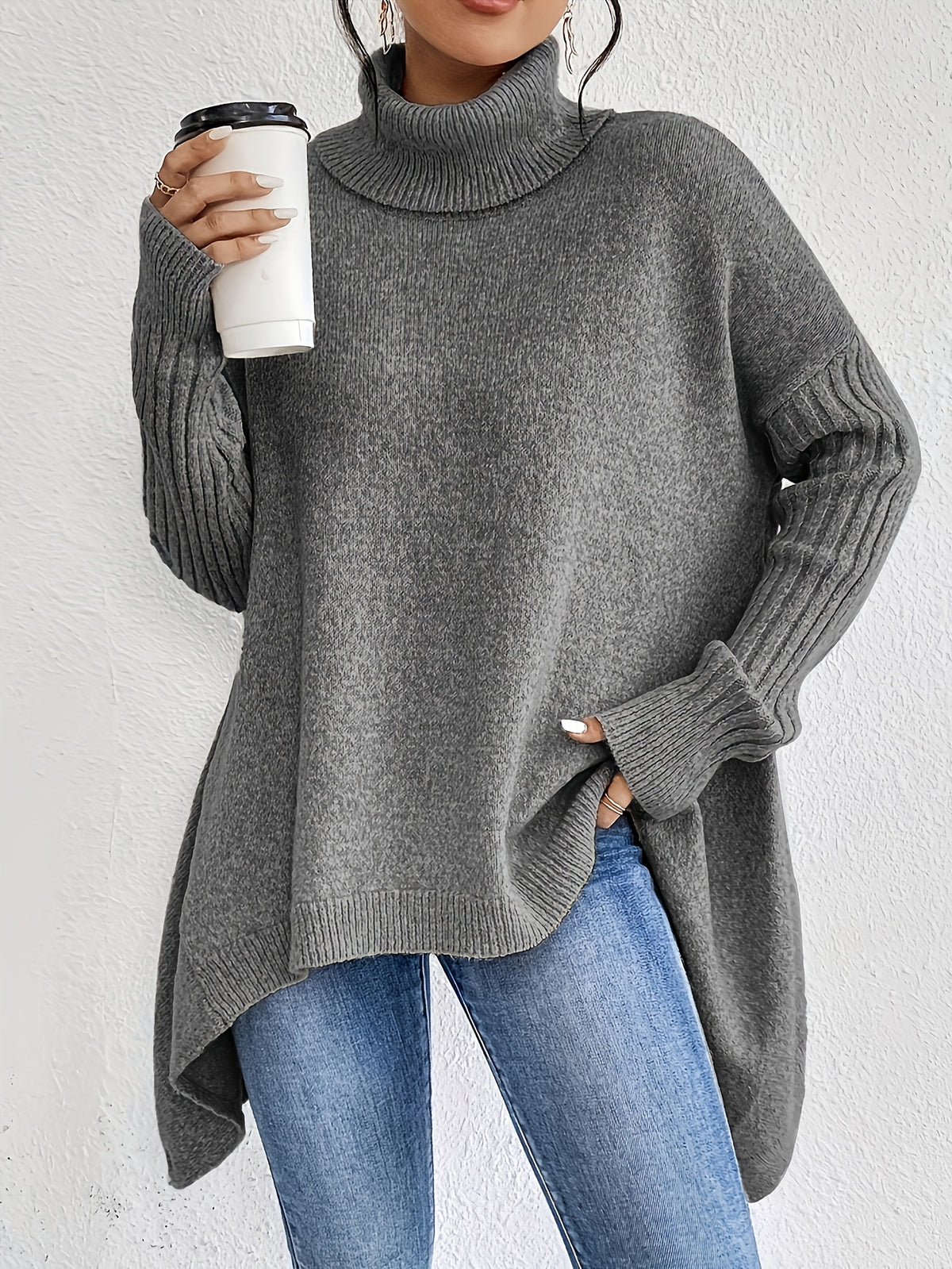 Elise | High Neck Long Sleeve Knit Pullover - view 2