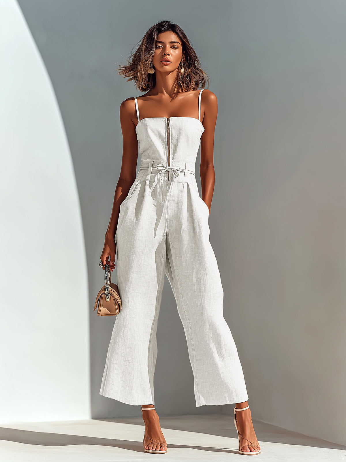 Nadia Women's Cropped Wide-Leg Linen Jumpsuit