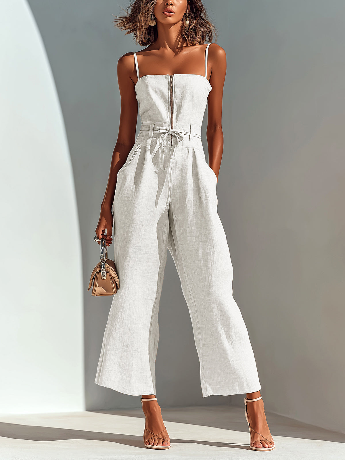 Nadia Women's Cropped Wide-Leg Linen Jumpsuit