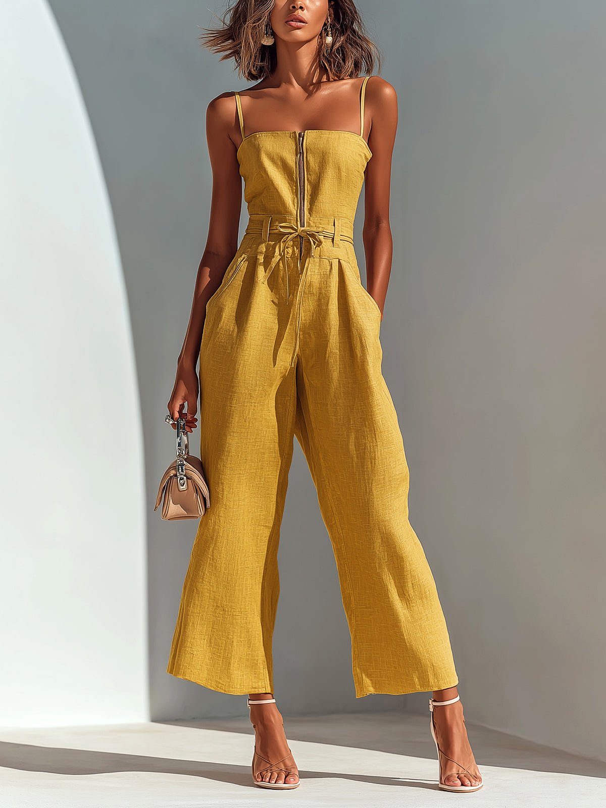 Nadia Women's Cropped Wide-Leg Linen Jumpsuit