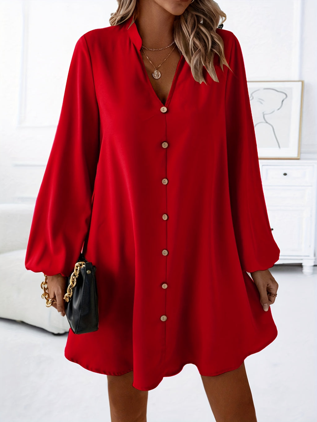 Emerson | Single-Breasted V-Neck Long Sleeve Dress