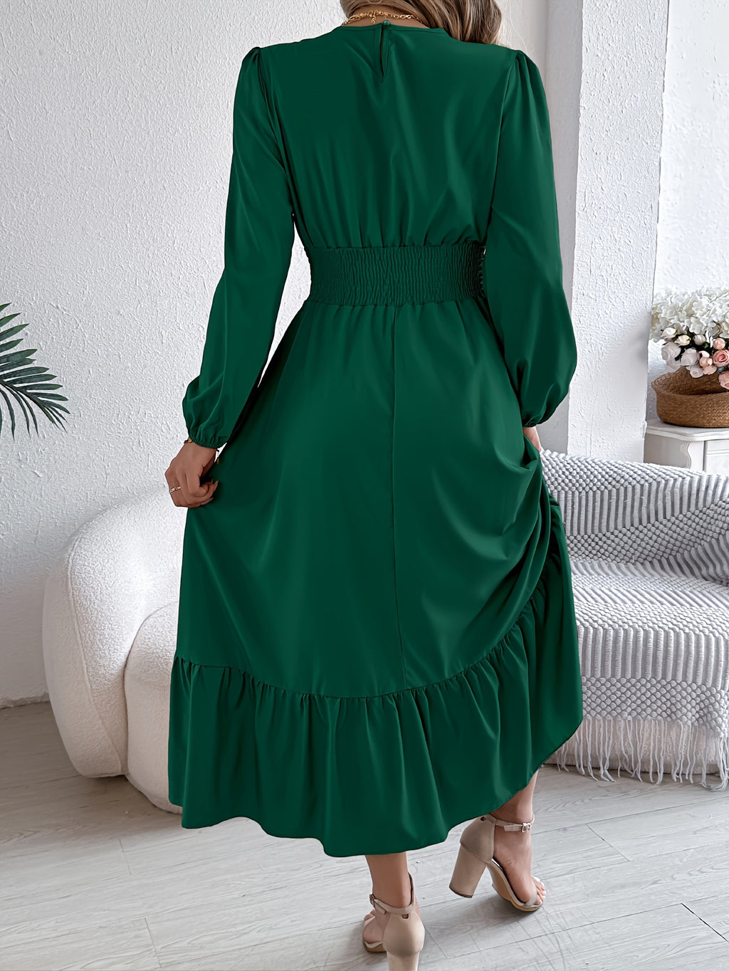 Kinsley | Waist-Gathered Ruffle Hem Maxi Dress