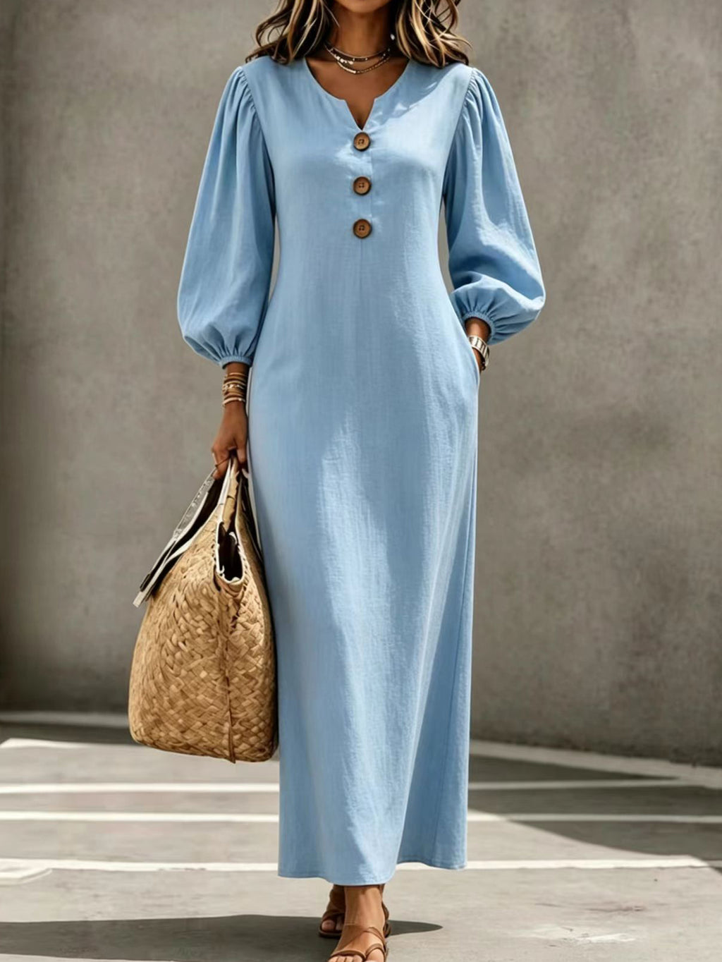 Presley | Puff Sleeve V-Neck Maxi Dress