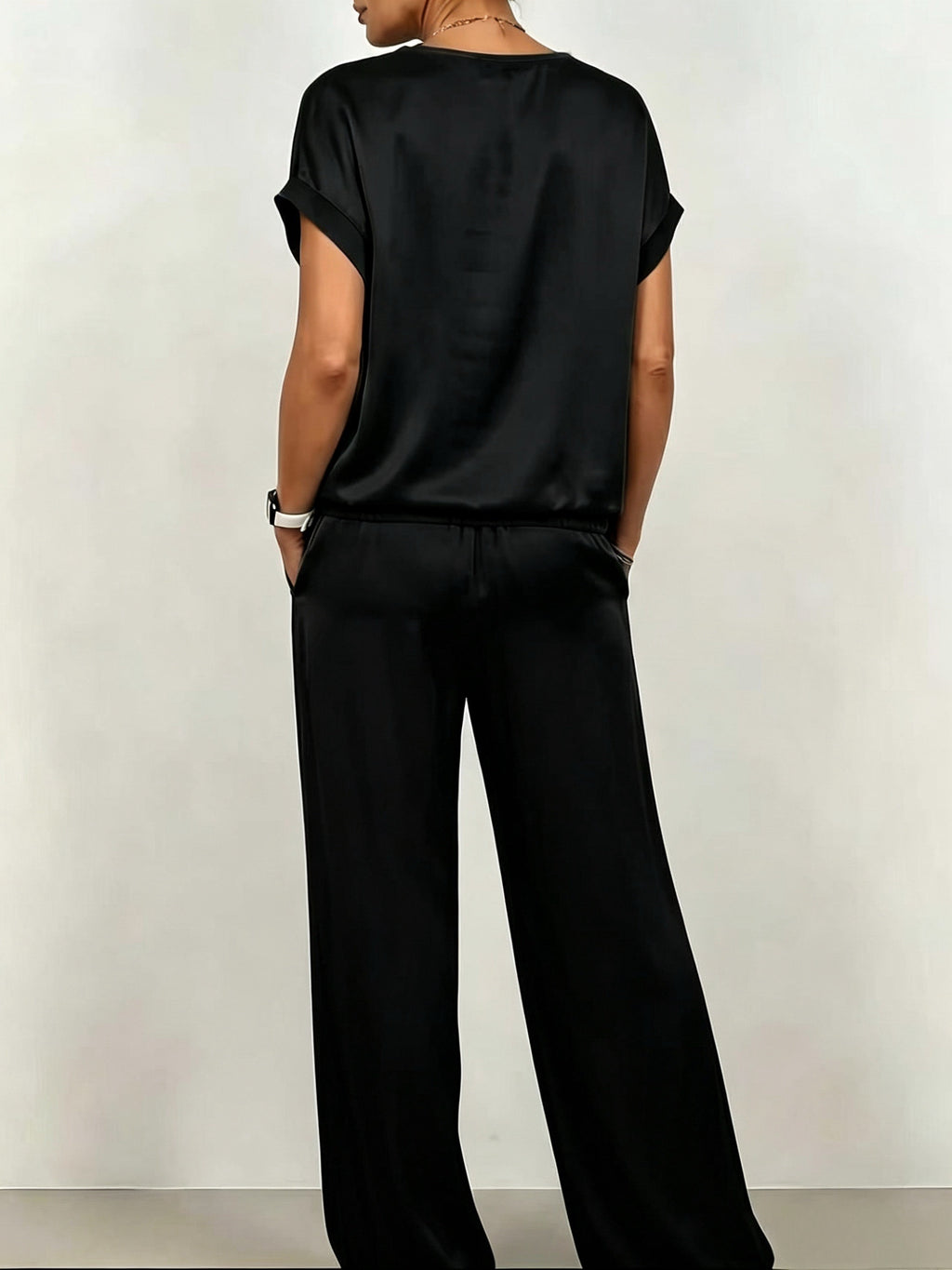 Wren | Satin V-Neck Top and Wide-Leg Pants Set