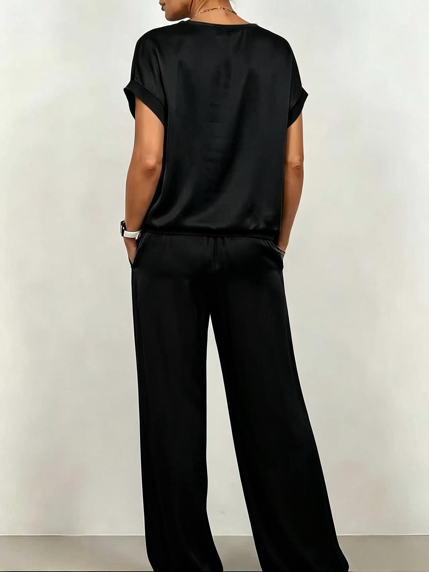 Wren | Satin V-Neck Top and Wide-Leg Pants Set