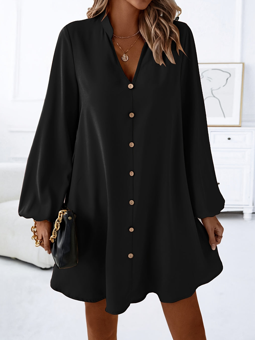 Emerson | Single-Breasted V-Neck Long Sleeve Dress