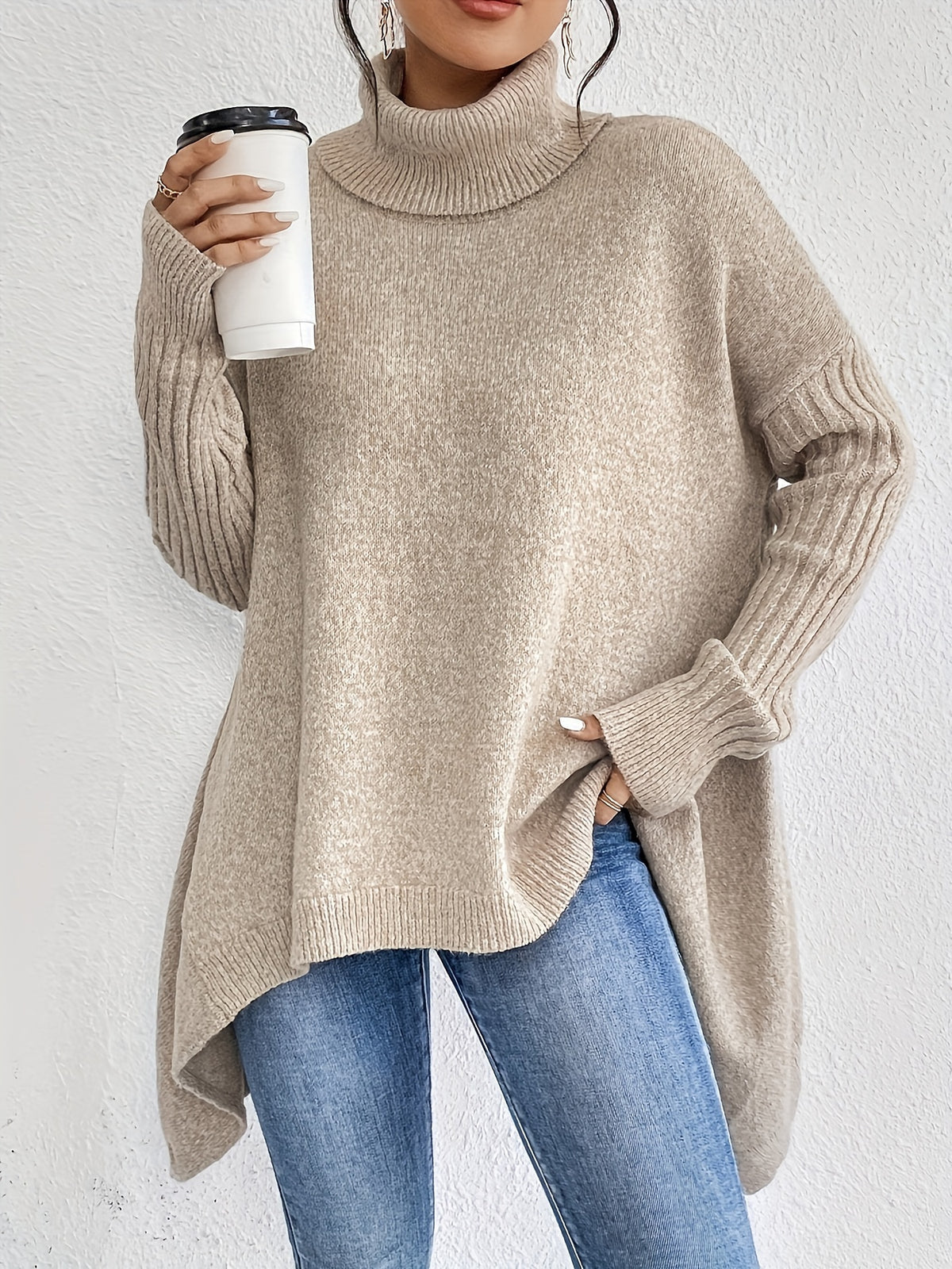 Elise | High Neck Long Sleeve Knit Pullover - view 3