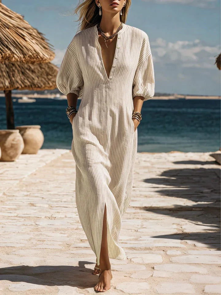 Lydia Women's Striped Button-Down Midi Dress