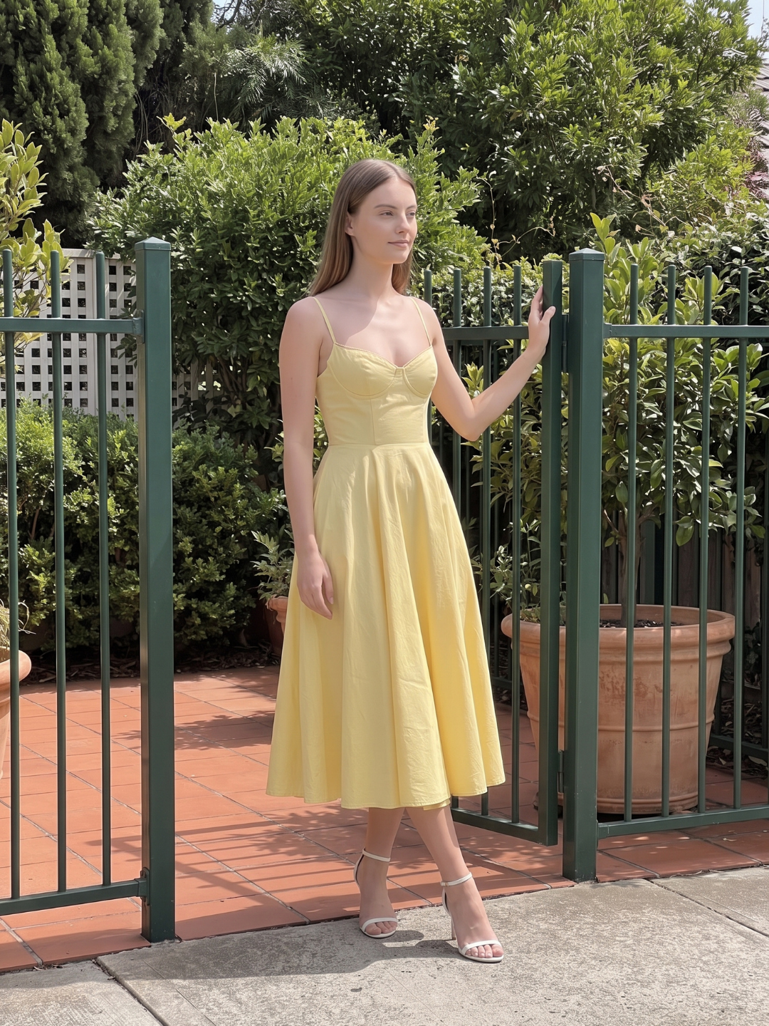 Arabella | Sweetheart Corset Fit-and-Flare Midi Dress
