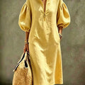Palmer | Stand Collar Half-Zip Puff Sleeve Midi Dress
