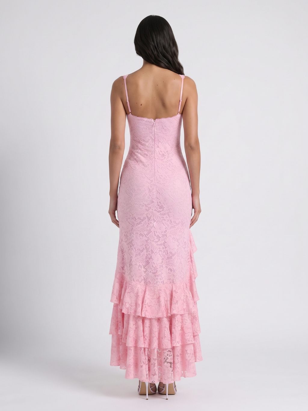 Lucinda | Floral Lace Square Neck Ruffle Maxi Dress