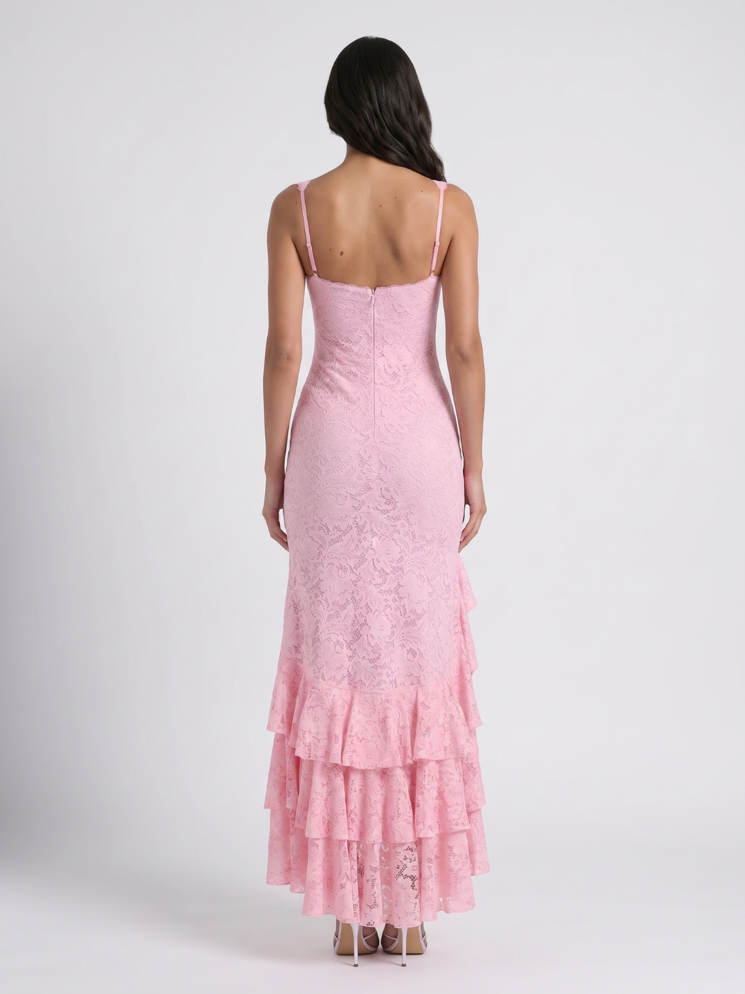 Lucinda | Floral Lace Square Neck Ruffle Maxi Dress