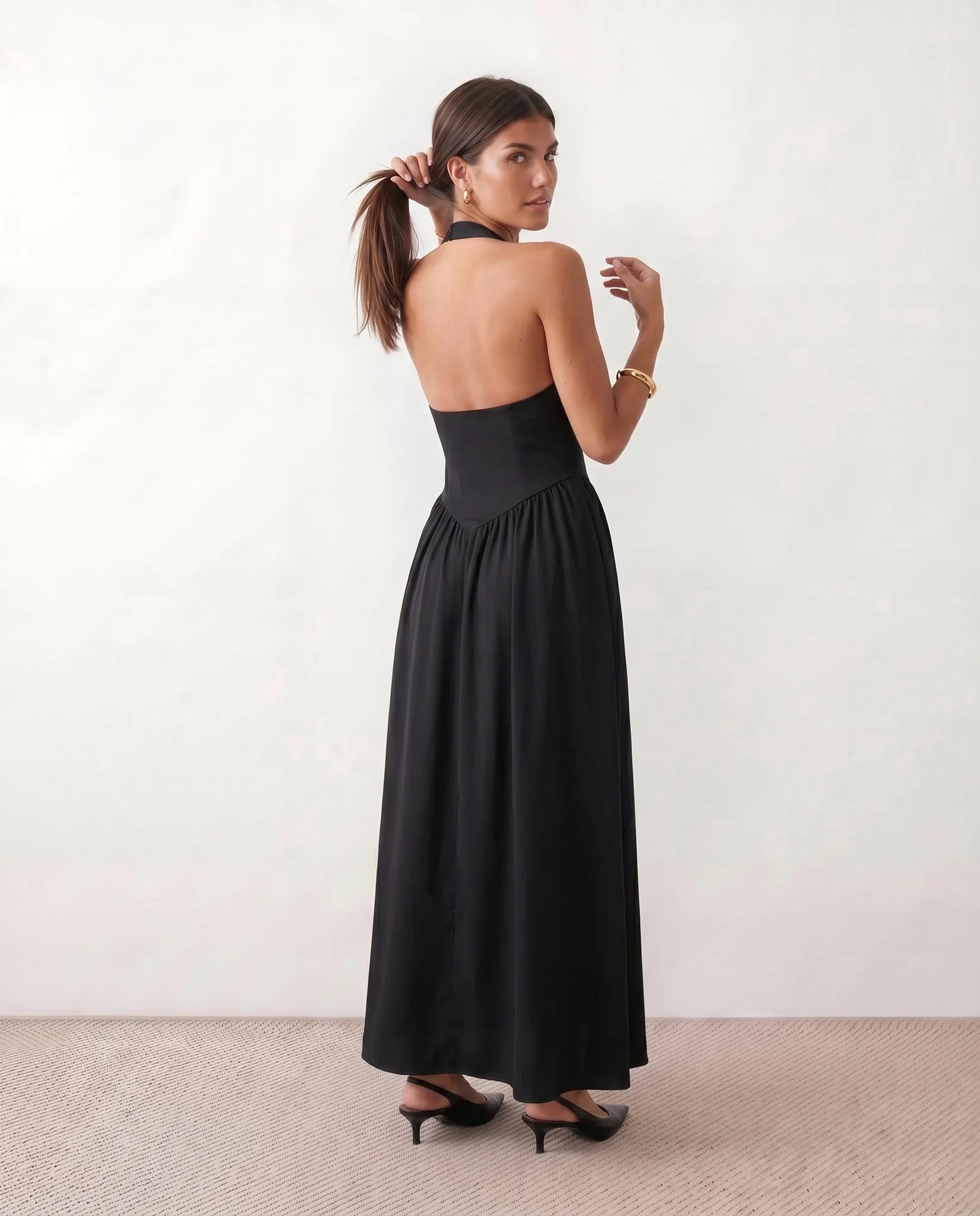 Vivienne Women's Basque Waist Halter Maxi Dress