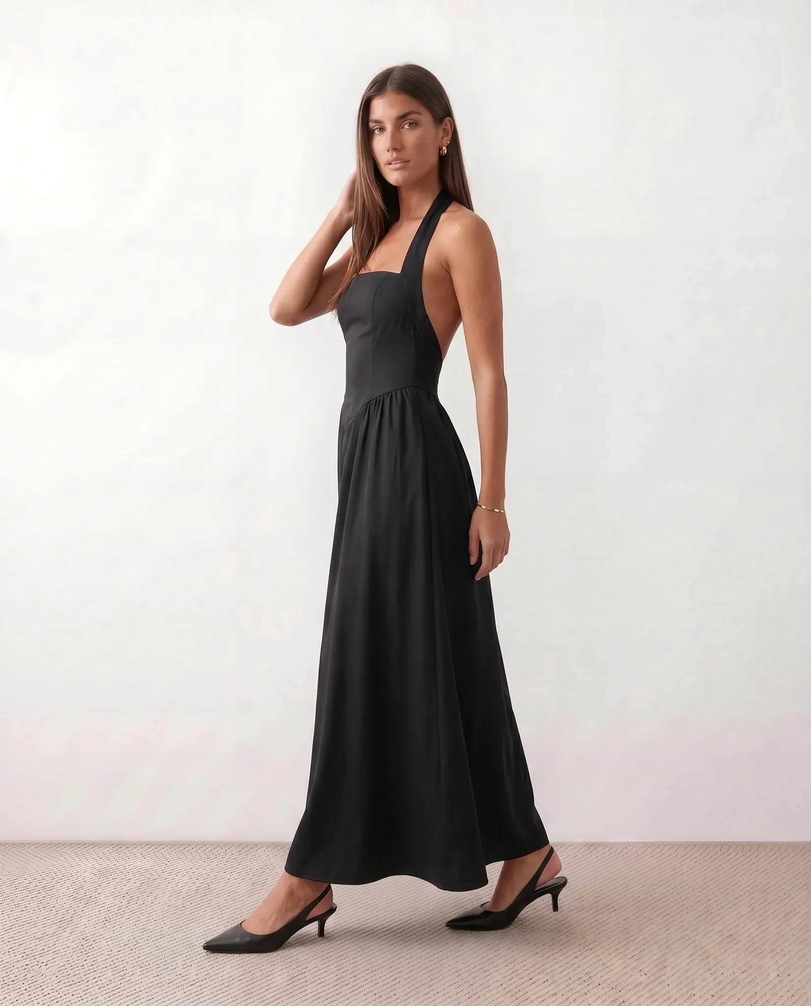 Vivienne Women's Basque Waist Halter Maxi Dress