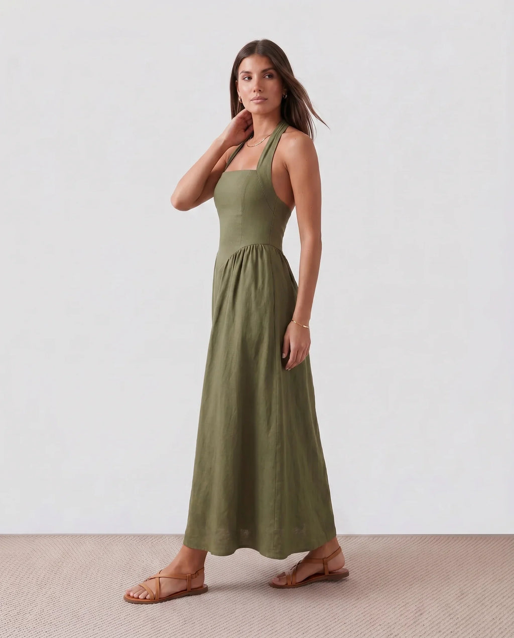 Vivienne Women's Basque Waist Halter Maxi Dress