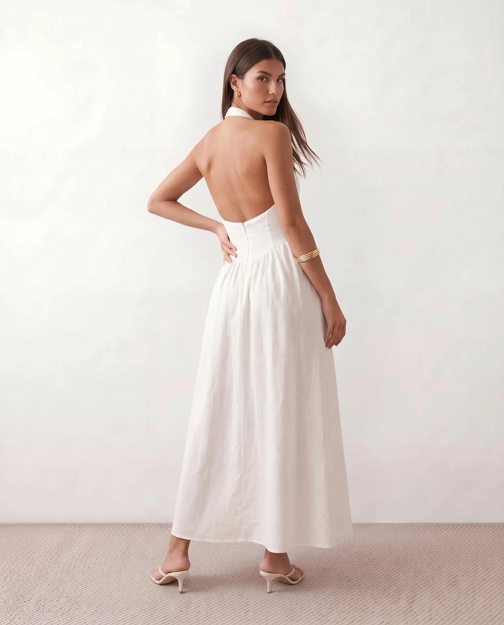 Vivienne Women's Basque Waist Halter Maxi Dress
