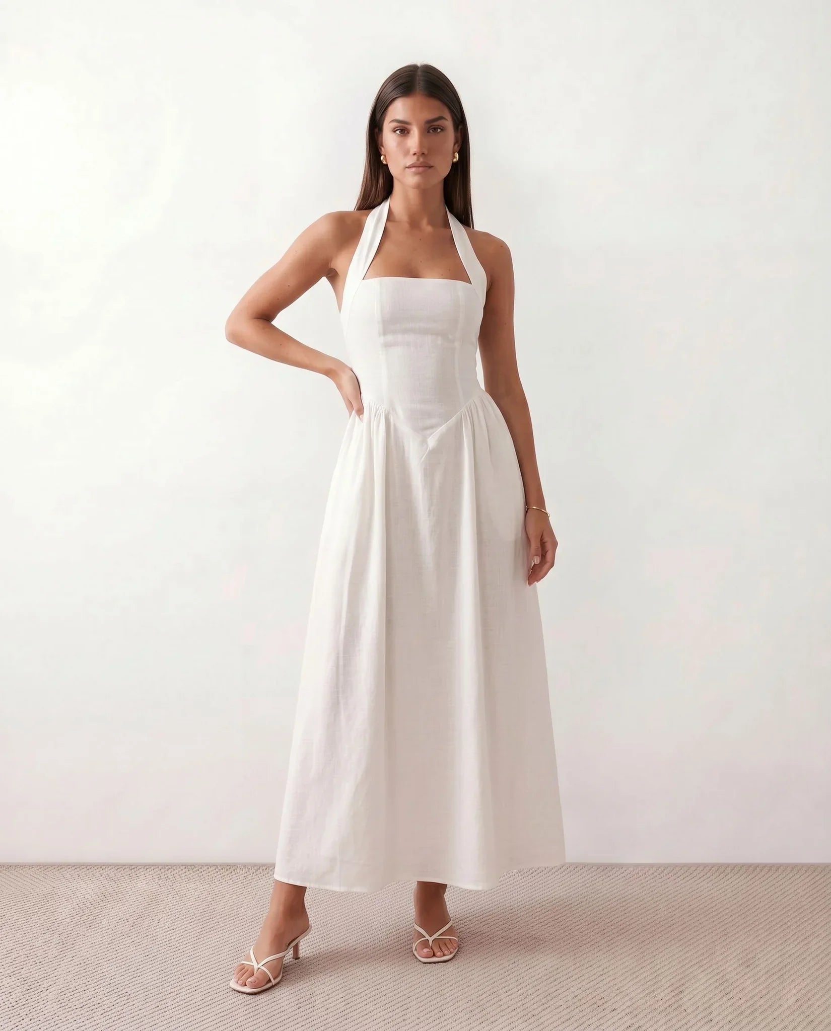 Vivienne Women's Basque Waist Halter Maxi Dress