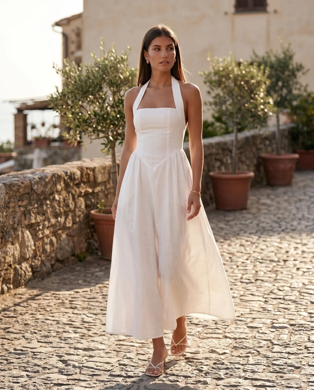Vivienne Women's Basque Waist Halter Maxi Dress
