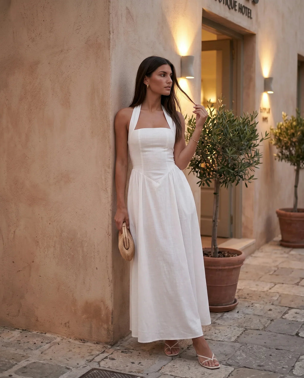 Vivienne Women's Basque Waist Halter Maxi Dress