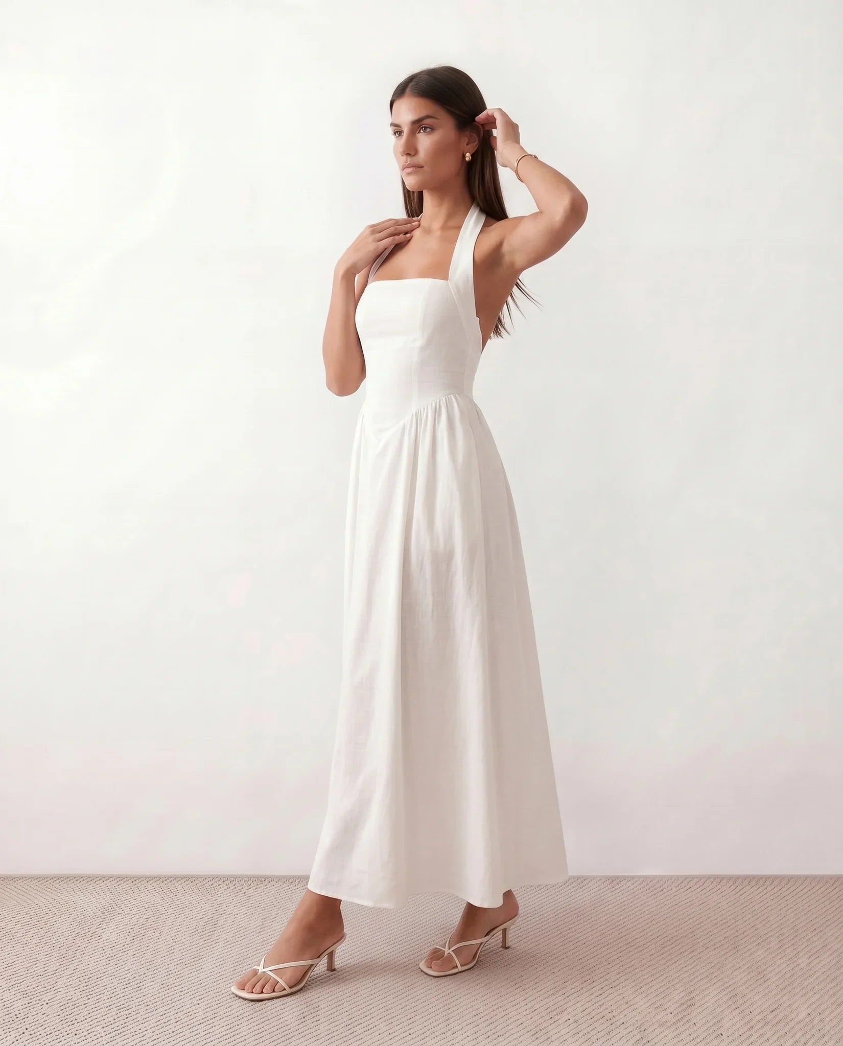 Vivienne Women's Basque Waist Halter Maxi Dress