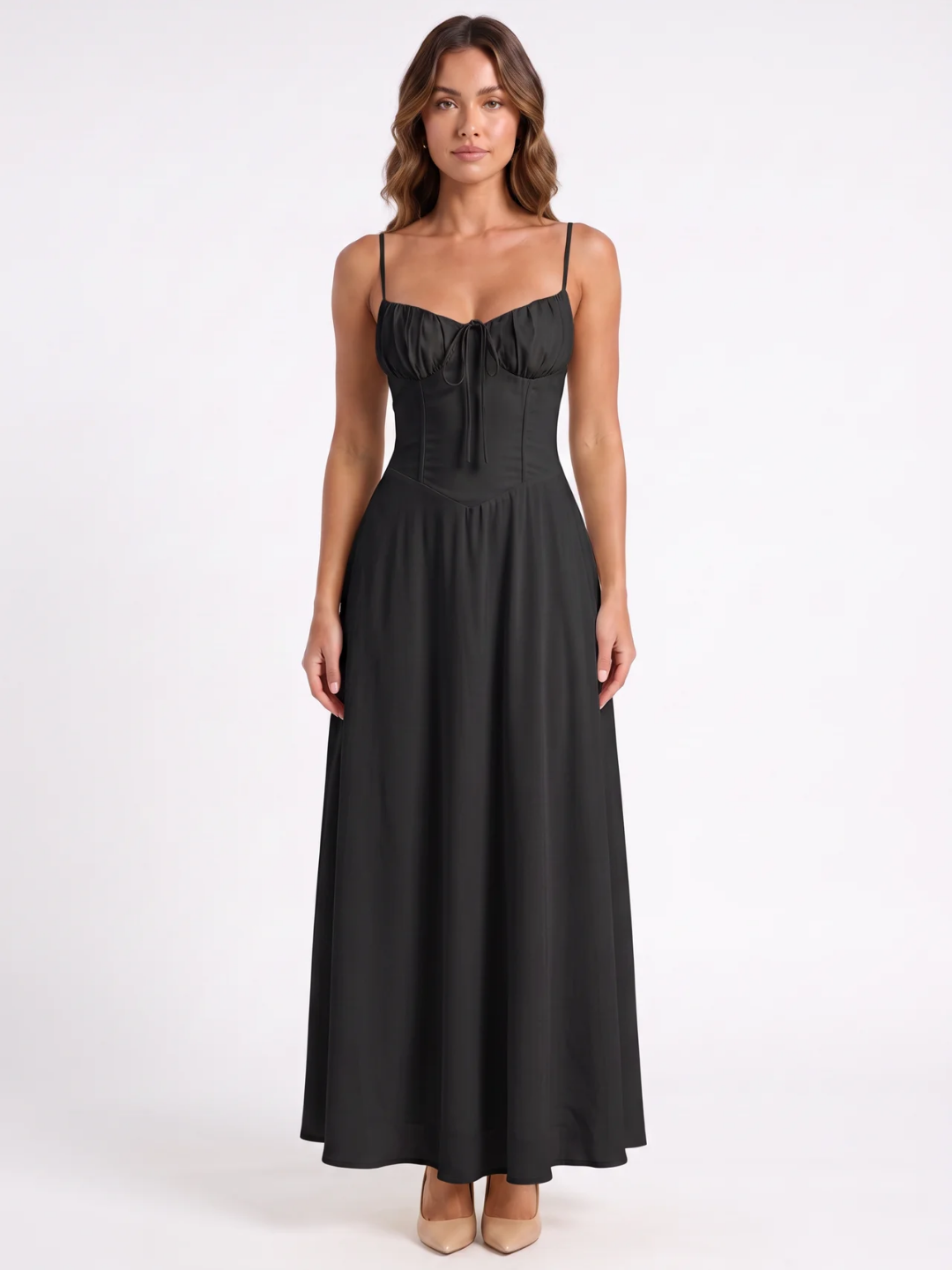 Rosalind | Tie-Front Ruched Bust Tiered Maxi Dress
