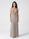 Odette | Polka Dot Halter Plunge Backless Maxi Dress