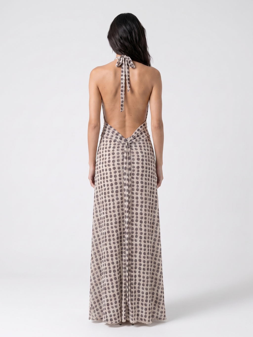 Odette | Polka Dot Halter Plunge Backless Maxi Dress