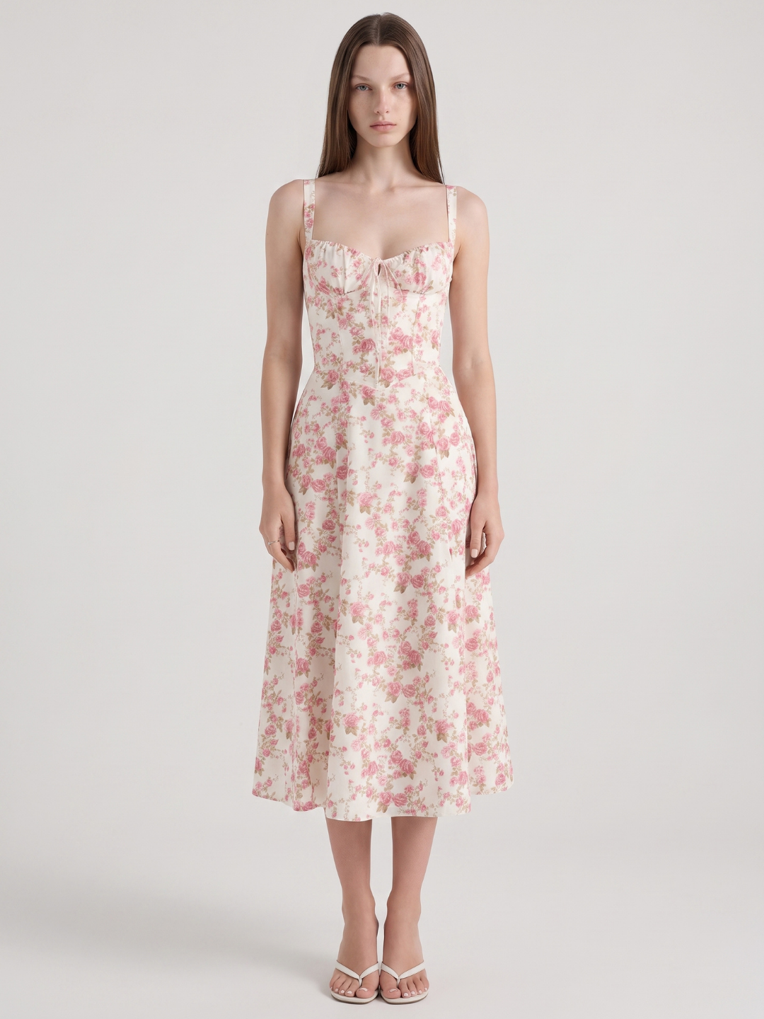 Raina | Rose Print Corset Bustier Midi Sundress