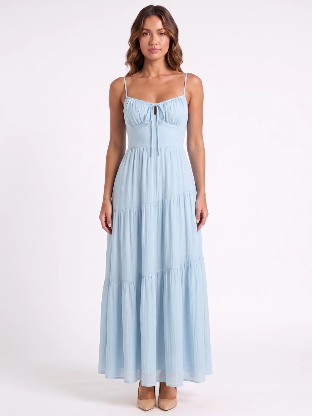 Rosalind | Tie-Front Ruched Bust Tiered Maxi Dress
