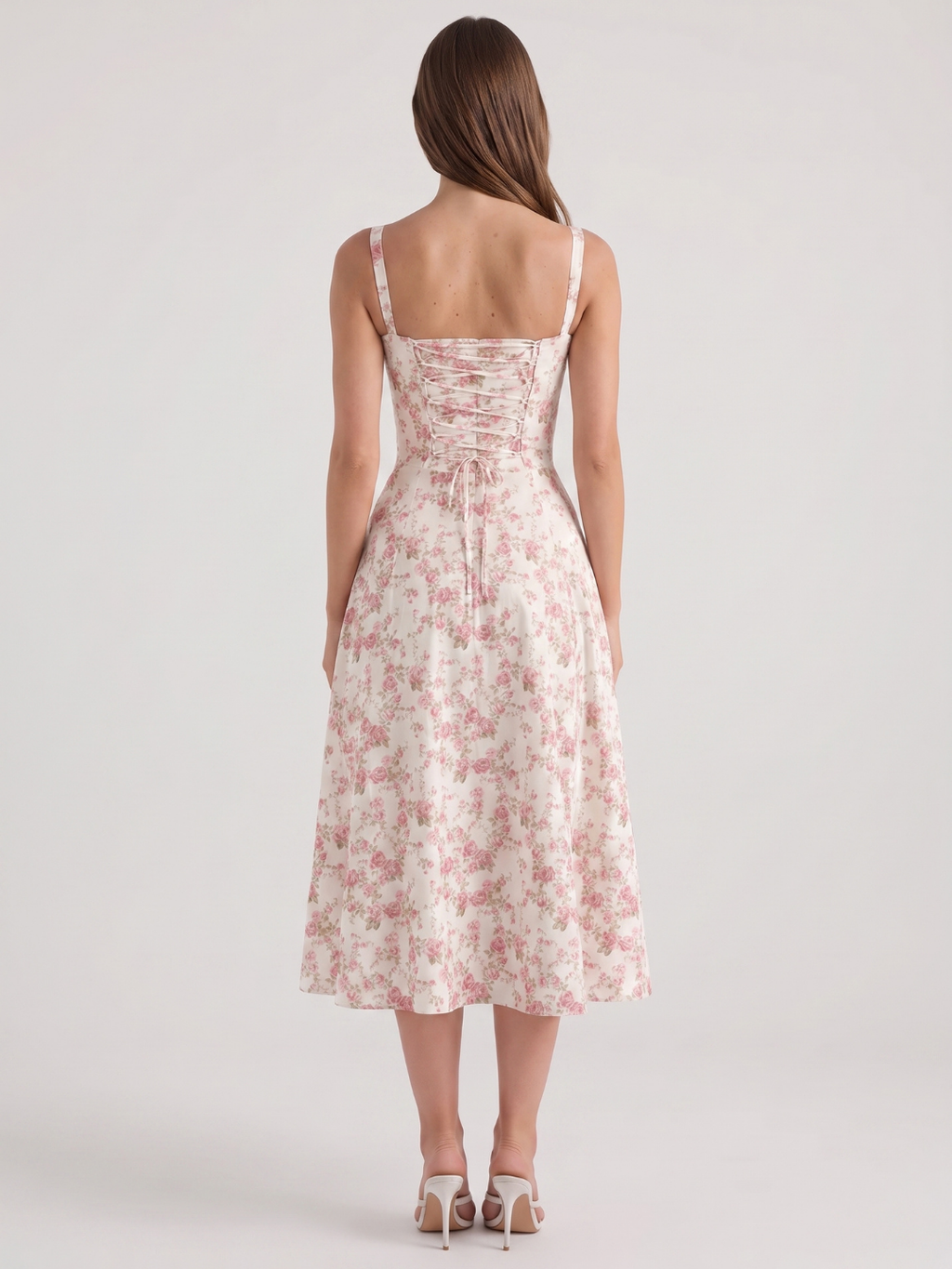Raina | Rose Print Corset Bustier Midi Sundress