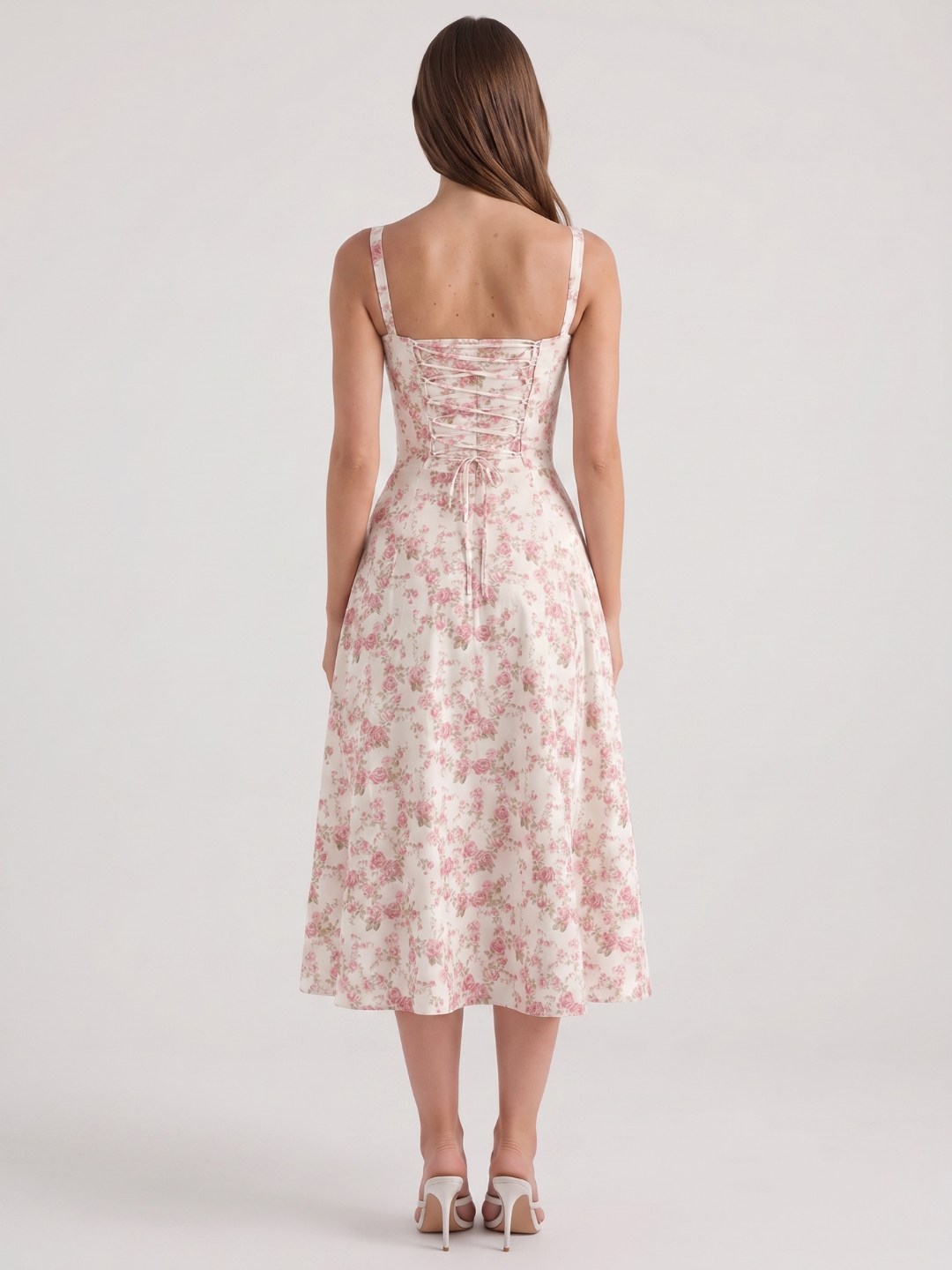 Raina | Rose Print Corset Bustier Midi Sundress