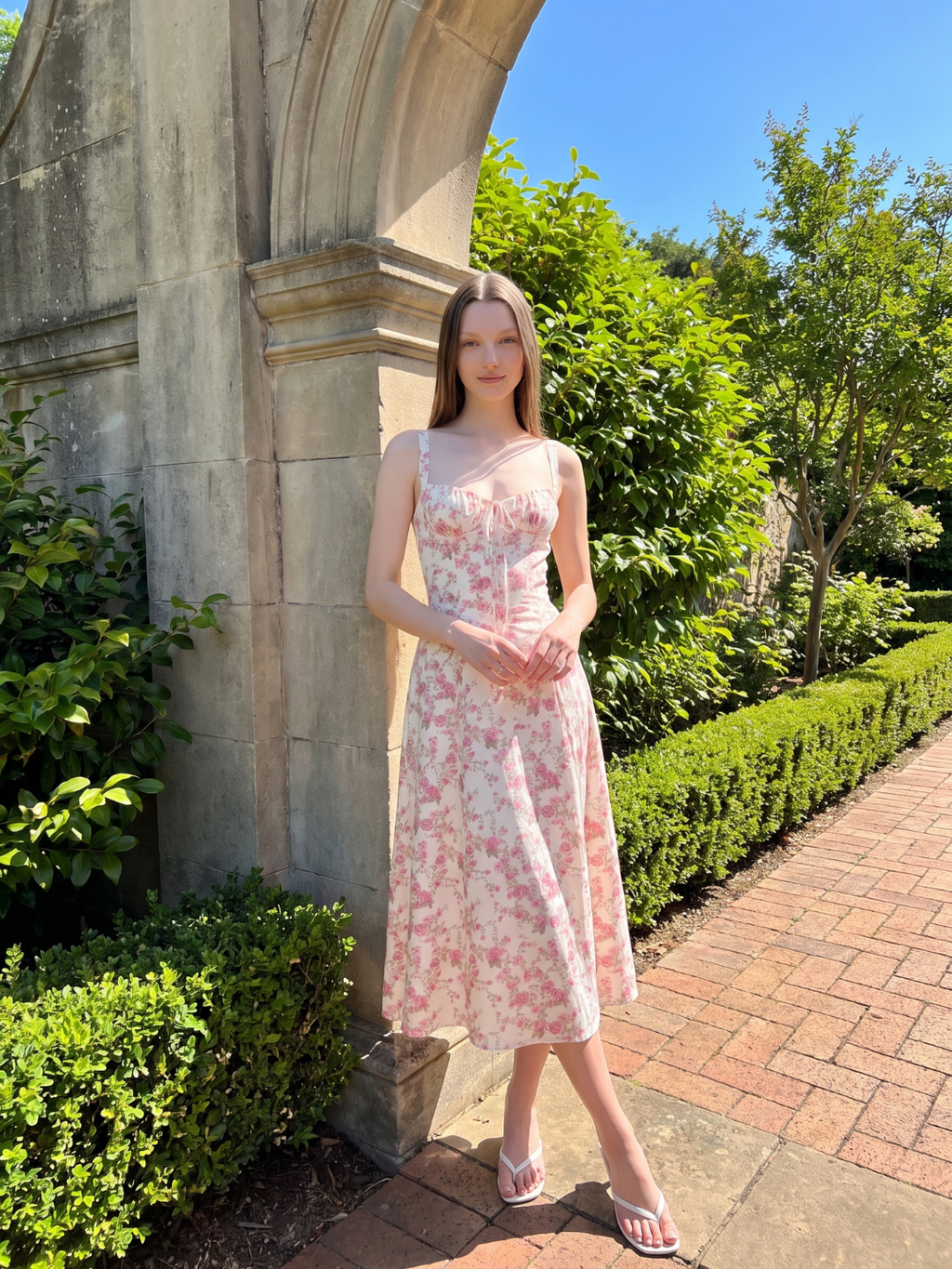 Raina | Rose Print Corset Bustier Midi Sundress