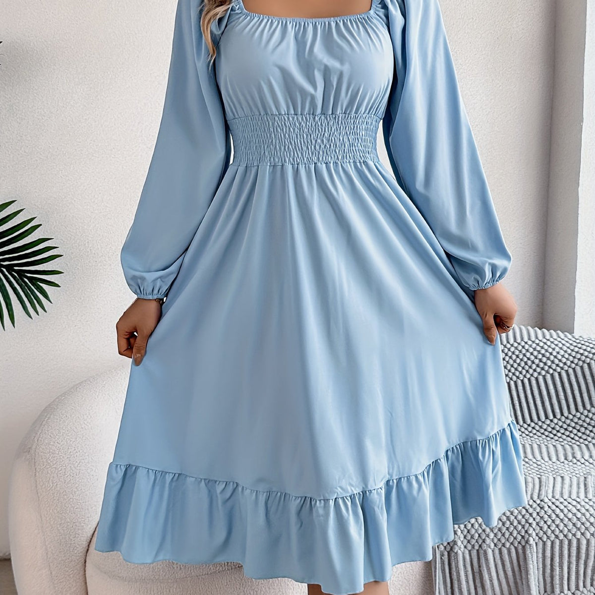 Lennon | Square Neck Waist-Cinching A-Line Dress