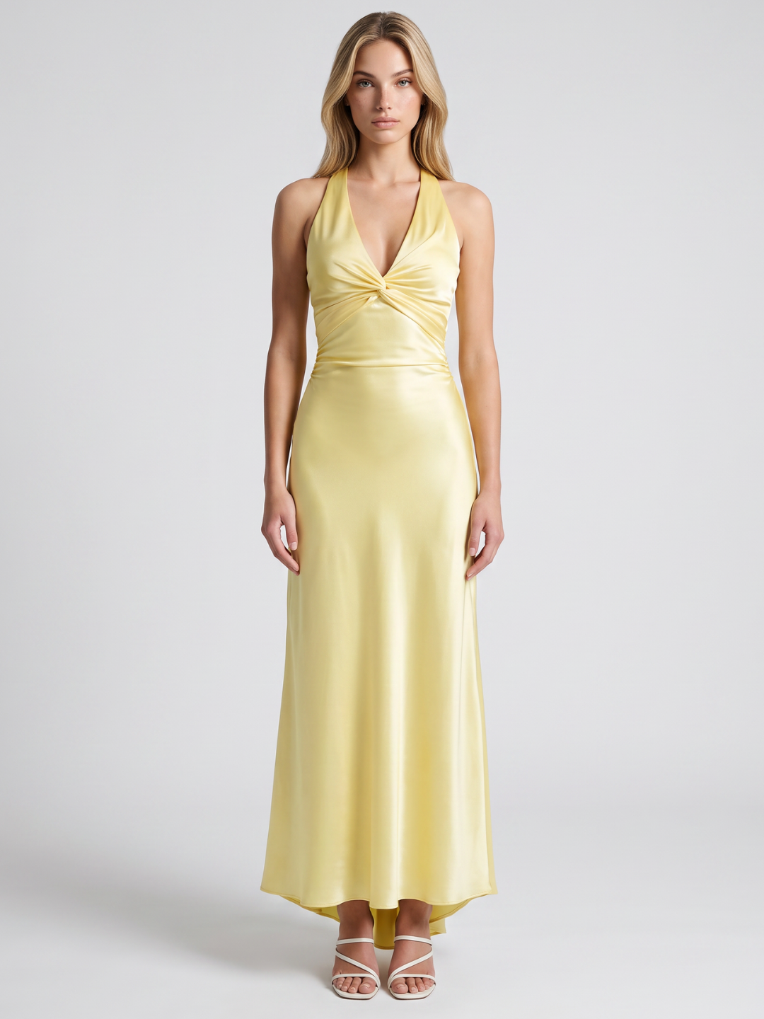 Isadora | Twist Front Satin Backless Maxi Dress