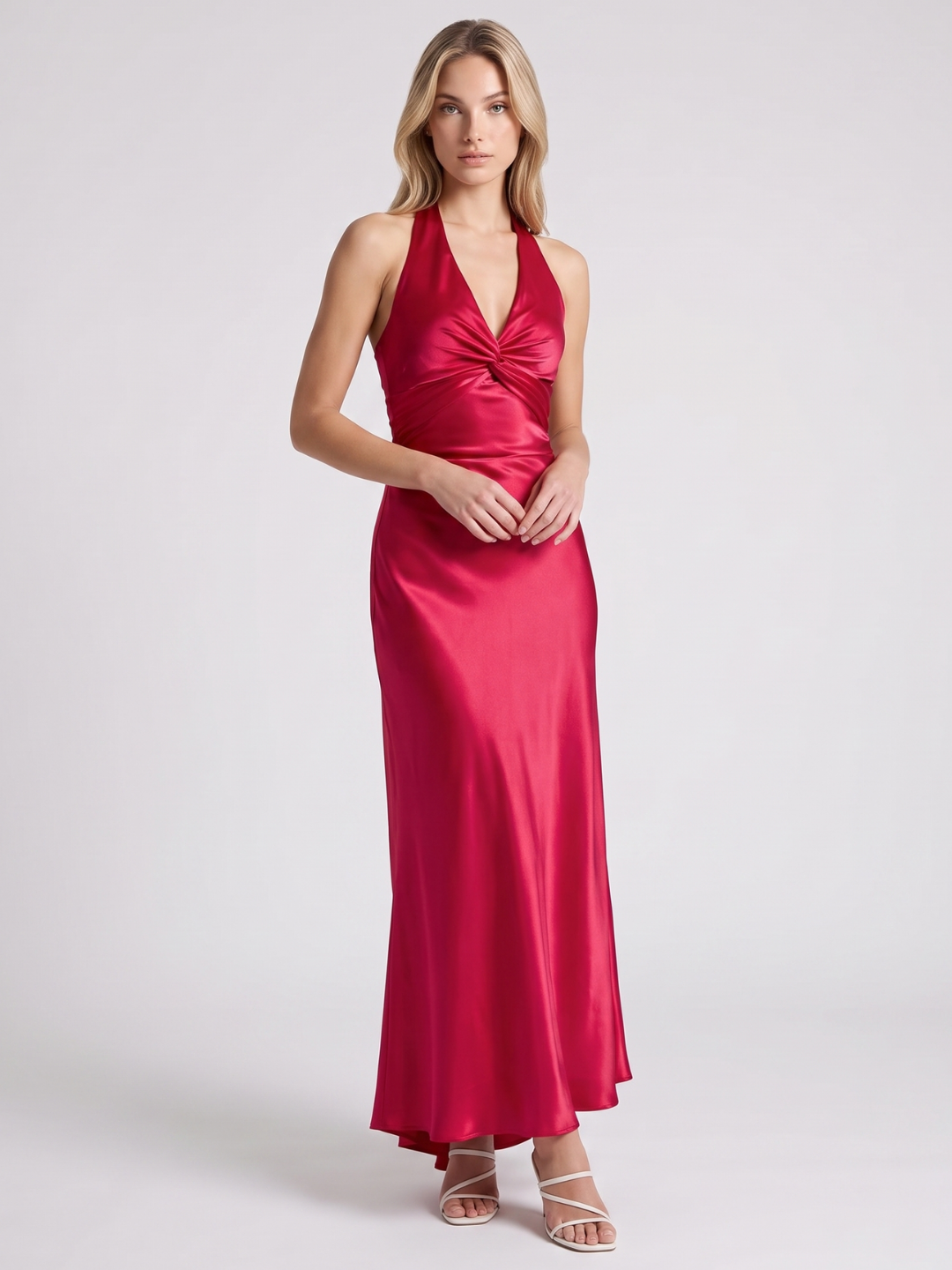 Isadora | Twist Front Satin Backless Maxi Dress
