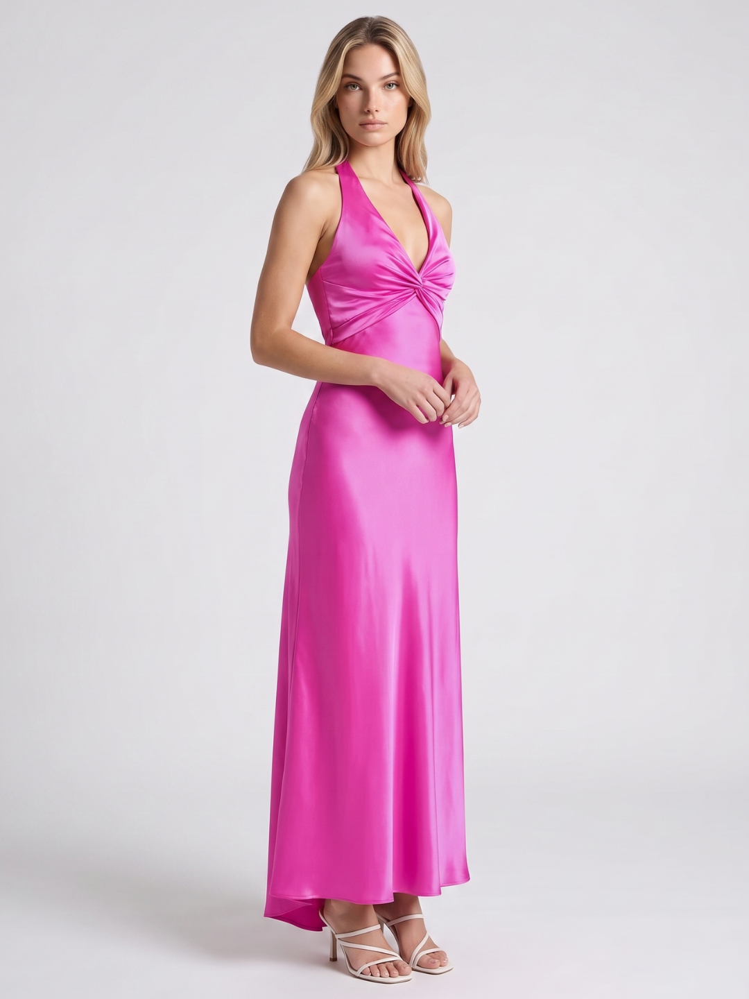 Isadora | Twist Front Satin Backless Maxi Dress