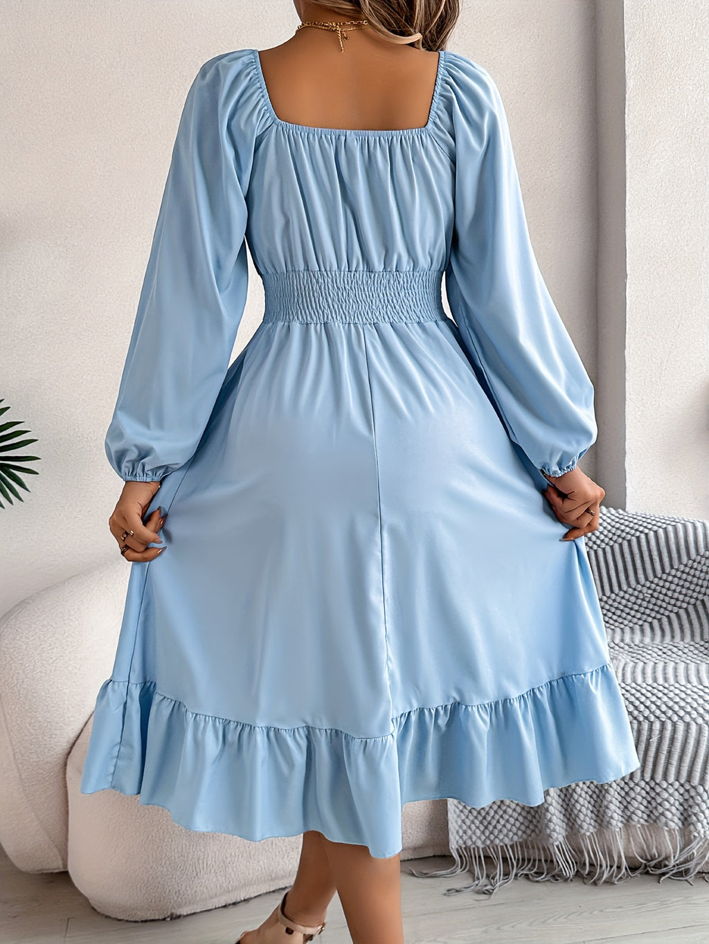 Lennon | Square Neck Waist-Cinching A-Line Dress