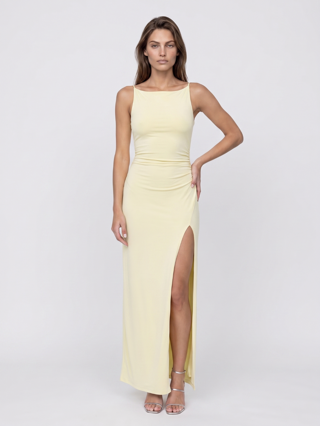 Portia | Boat Neck Thigh Slit Bodycon Maxi Dress