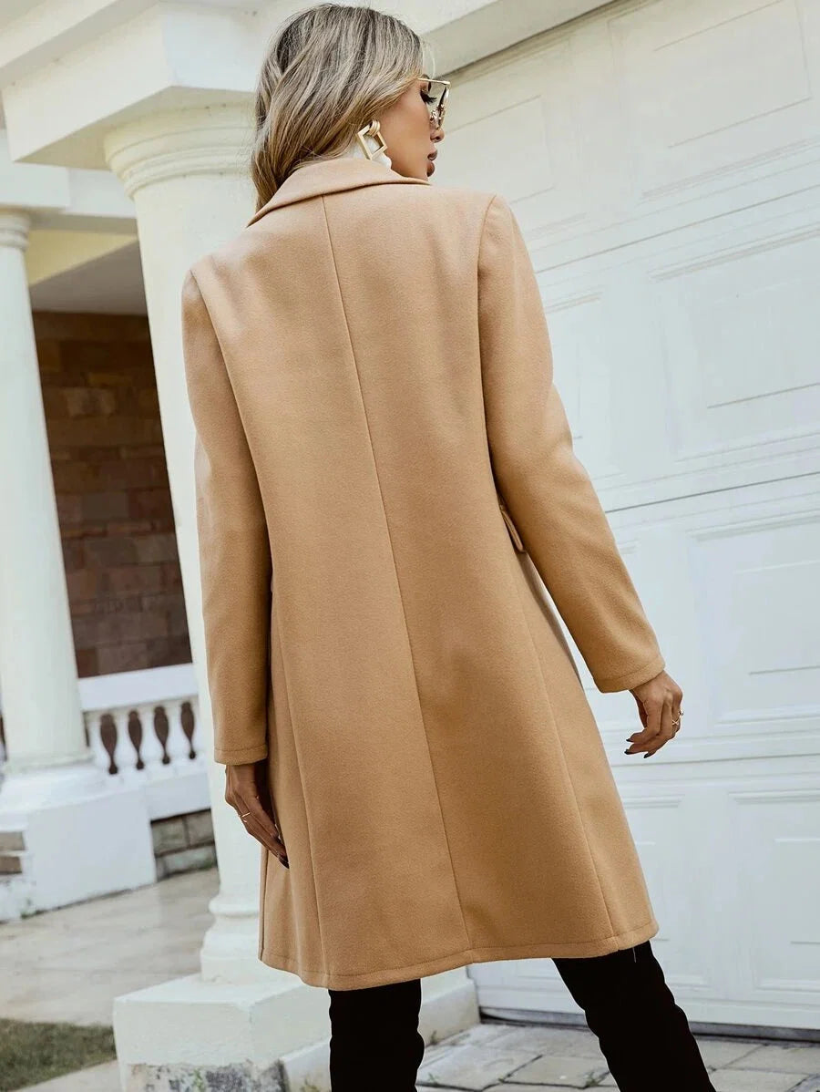 Ashley | Double-Breasted Lapel Collar Overcoat, Knee-Length Winter Coat