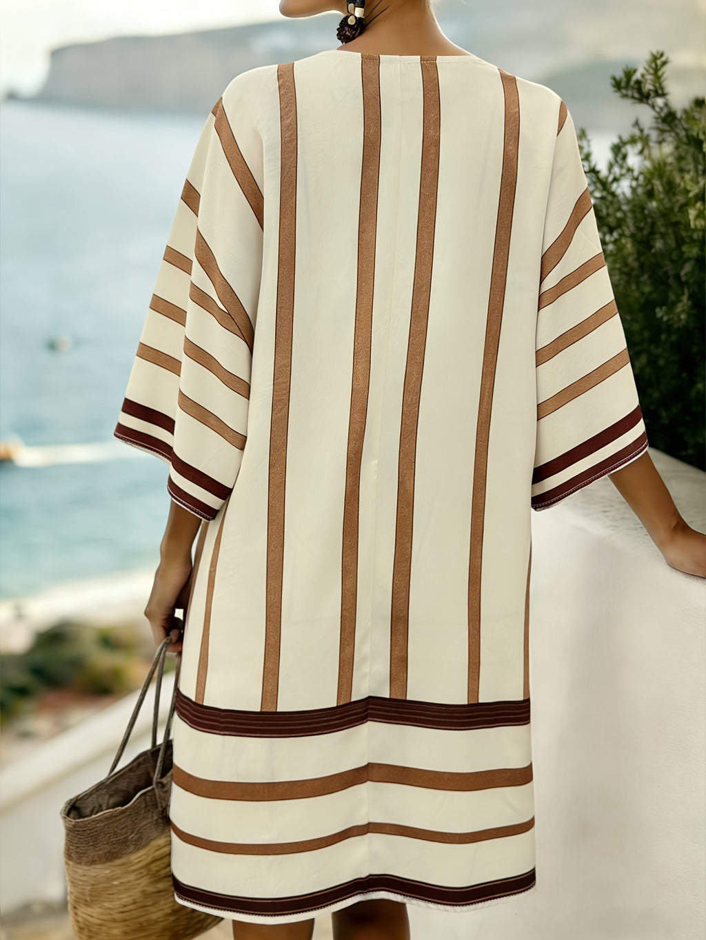 Collins | Striped Print V-Neck Boho Dress