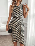 Camryn | Geometric Print Cowl Neck Asymmetric Hem Dress