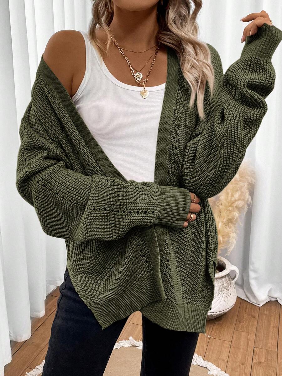 Amelie | Open Front Pointelle Knit Cardigan, Oversized Everyday Layer