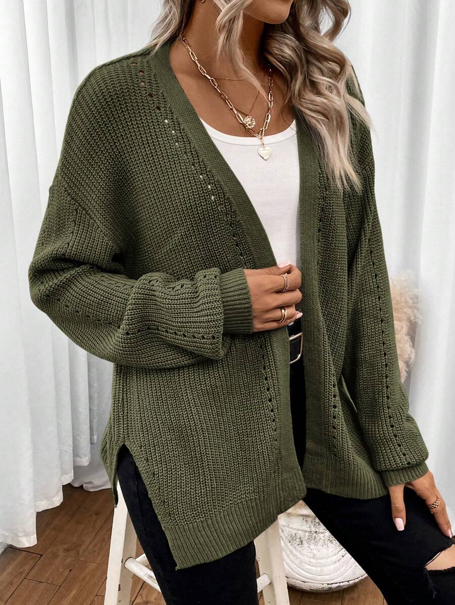 Amelie | Open Front Pointelle Knit Cardigan, Oversized Everyday Layer