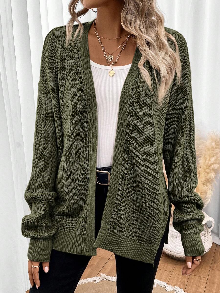 Amelie | Open Front Pointelle Knit Cardigan, Oversized Everyday Layer