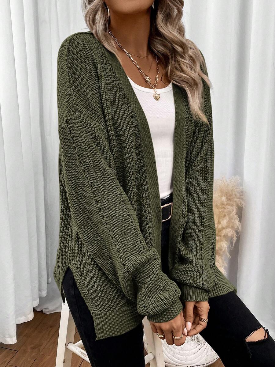 Amelie | Open Front Pointelle Knit Cardigan, Oversized Everyday Layer