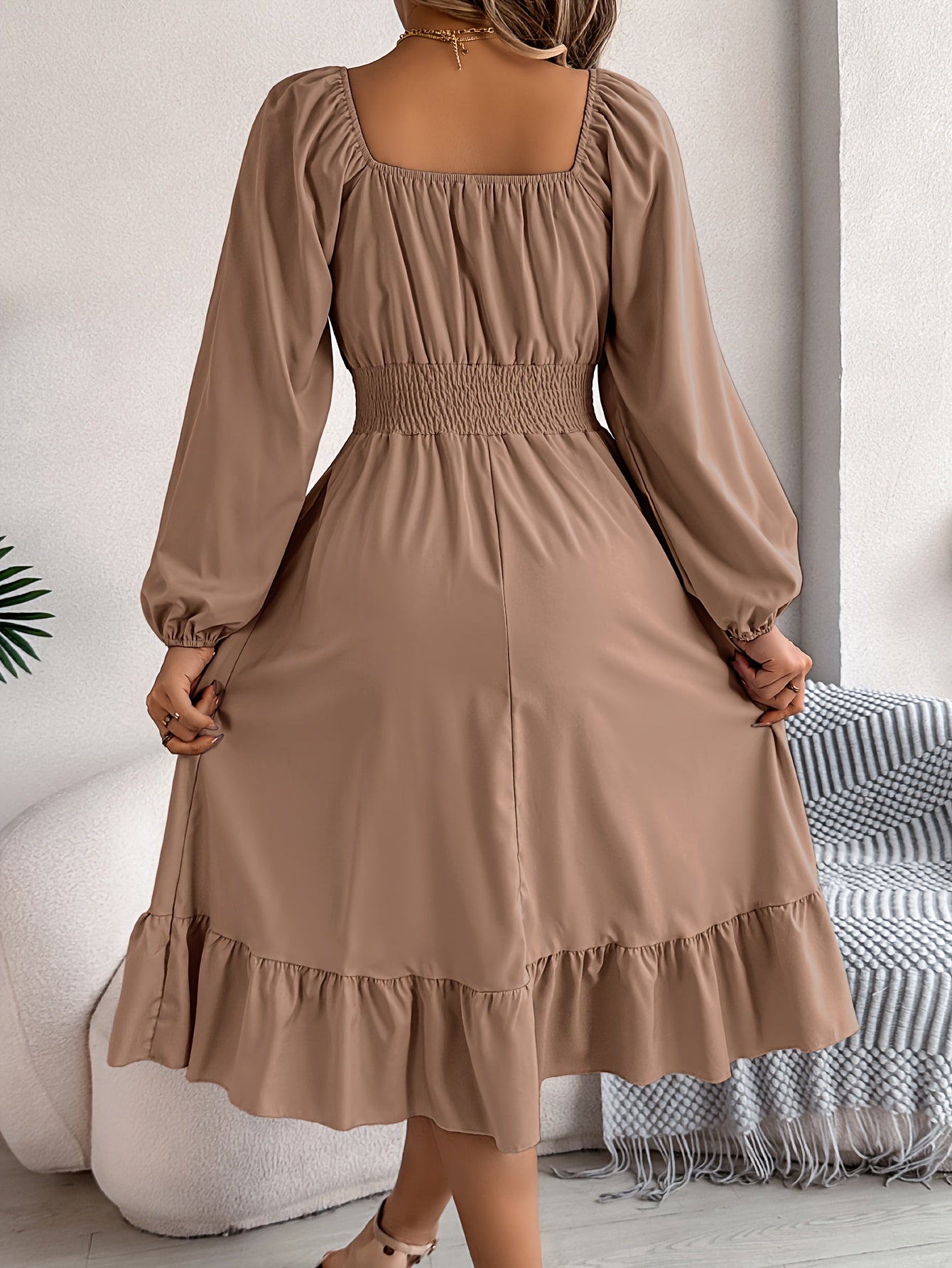 Lennon | Square Neck Waist-Cinching A-Line Dress